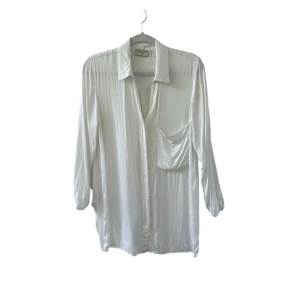 Dress Forum Los Angeles Long Sleeve Button Down Blouse White Women's Medium